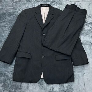 VTG Hugo Boss USA 40s 32W Men's Pinstripe 2 Piece Suit 3 Button Wool Black Pleat